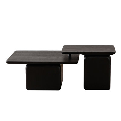 Vintage Fashion Style Square Coffee Table Set With Wood Grain Finish,For Living Room, Office And Dining Room, Black (Set Of 2)
