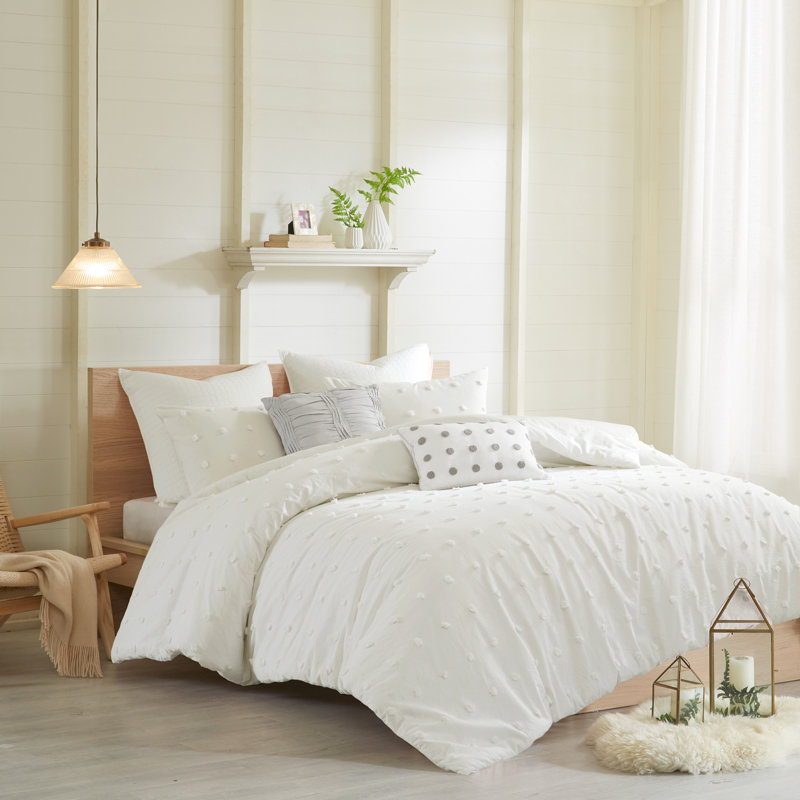 Brooklyn Cotton Jacquard Comforter Set with Euro Shams and Throw Pillows, Twin/Twin XL Comforter + 2 Shams + 2 Throw Pillows
