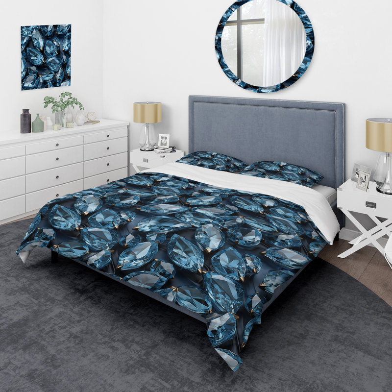 Ensemble de housse de couette Blue And Black Opulent Crystal Splendor III - Glam