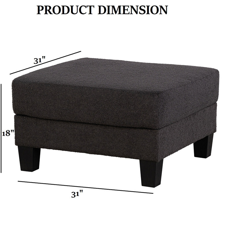 Square Storage Ottoman Wooden Legs, Dark Gray