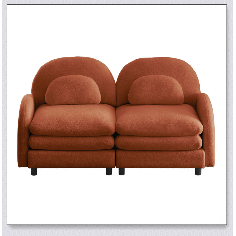 Canapé deux places modulable 2 places en tissu Teddy doux comme un nuage, dossier et accoudoirs incurvés avec soutien lombaire, coussin double couche