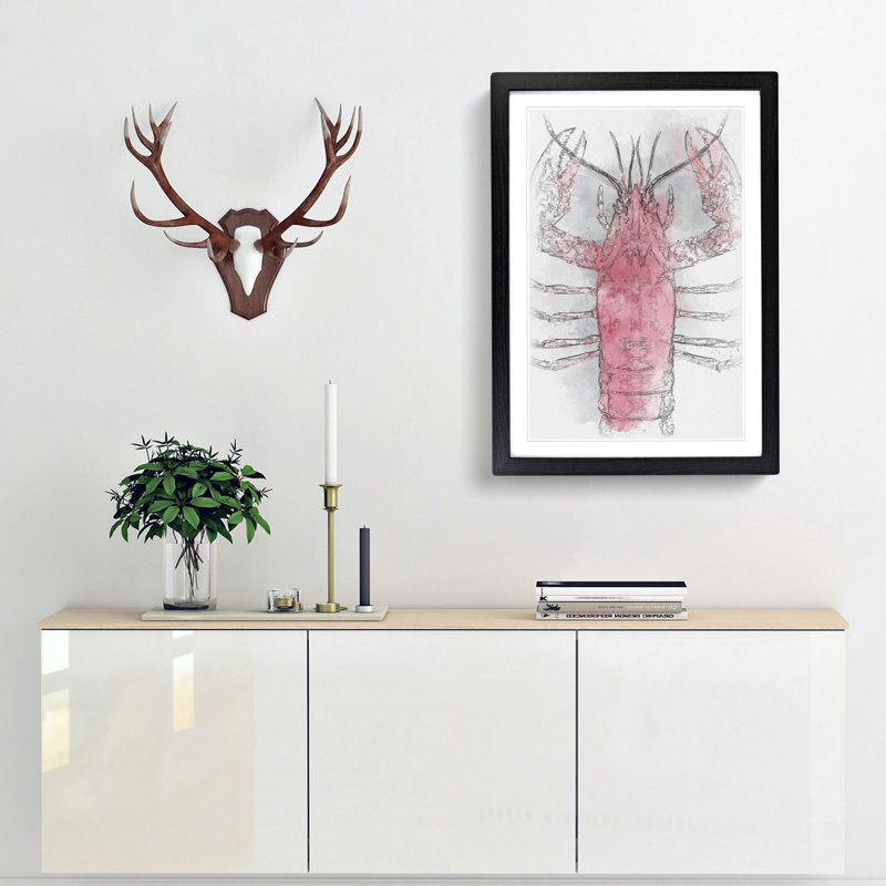 The Pink Lobster - Picture Frame Painting Print, 63cm H x 45cm W x 2cm D, Black Framed