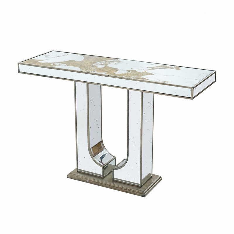 Console rectangulaire 47 po x 15,5 po x 31 po avec motif floral élégant et finition argentée miroir