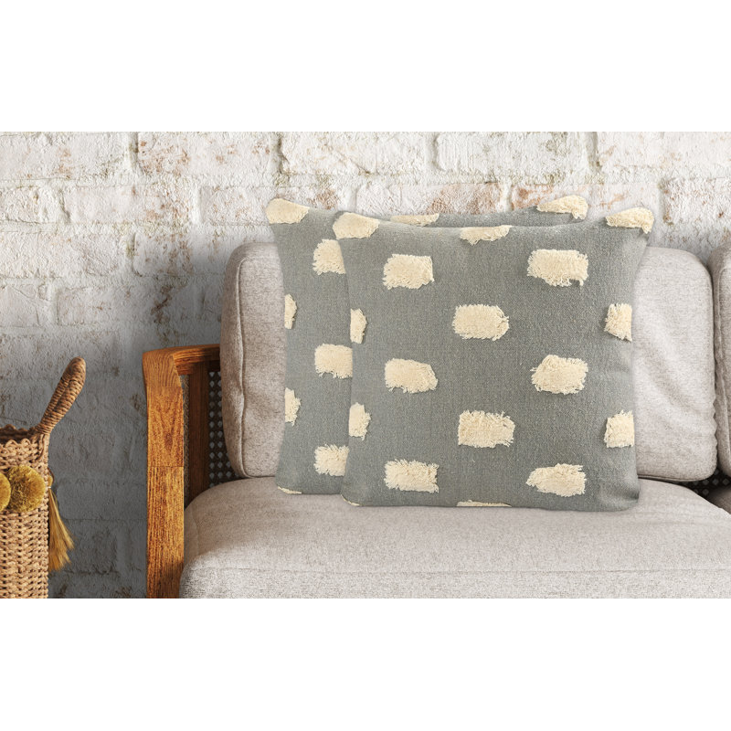 Rowan Dots Cotton Throw Pillow, Light Gray/White