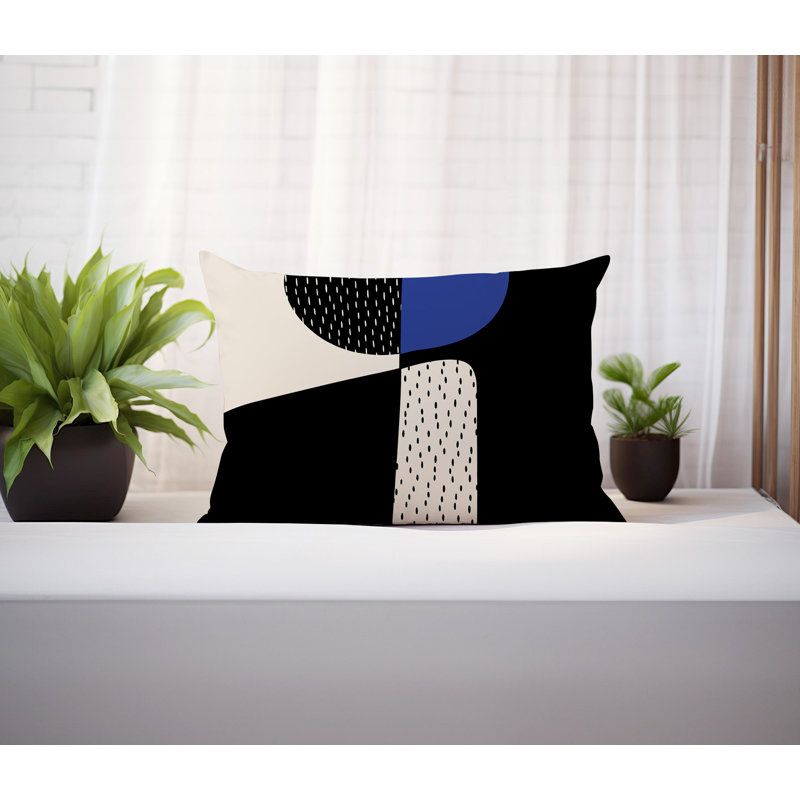 Coussin lombaire réversible intérieur / extérieur Vikka, H 14 po x l 20 po, Bleu marine / noir / blanc cassé