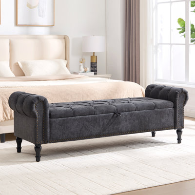 Banc de rangement rembourré 66,9 po Chenille: solution de rangement élégante et fonctionnelle