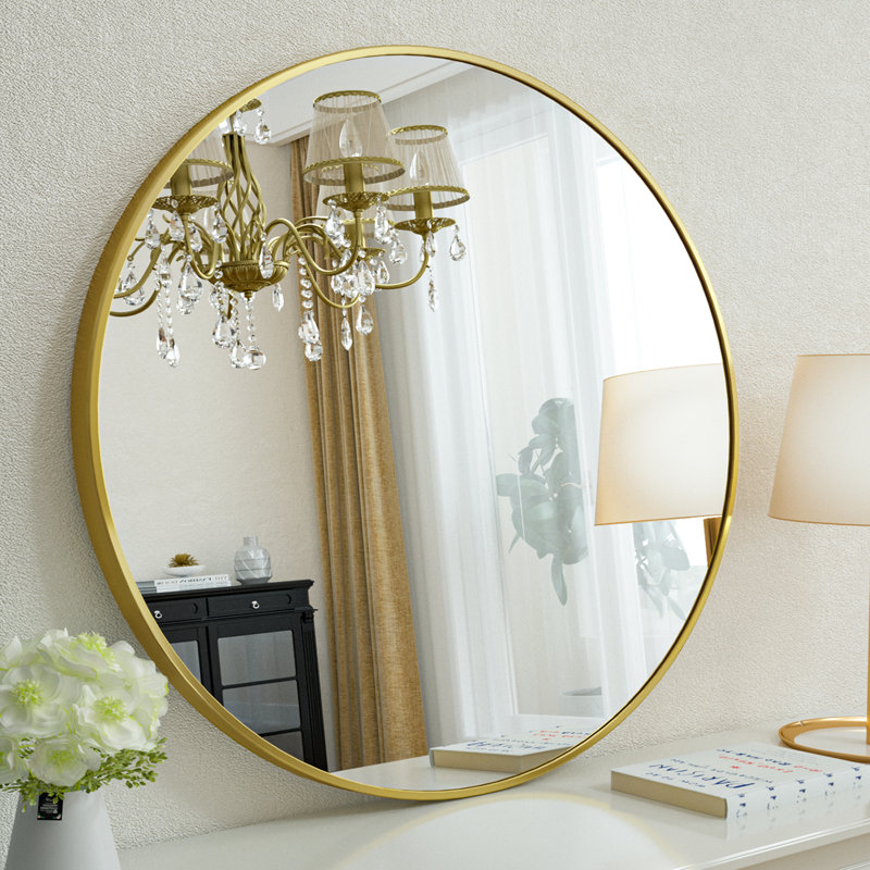 Gehard Round Metal Framed Mirror , Gold, 36" x 36"