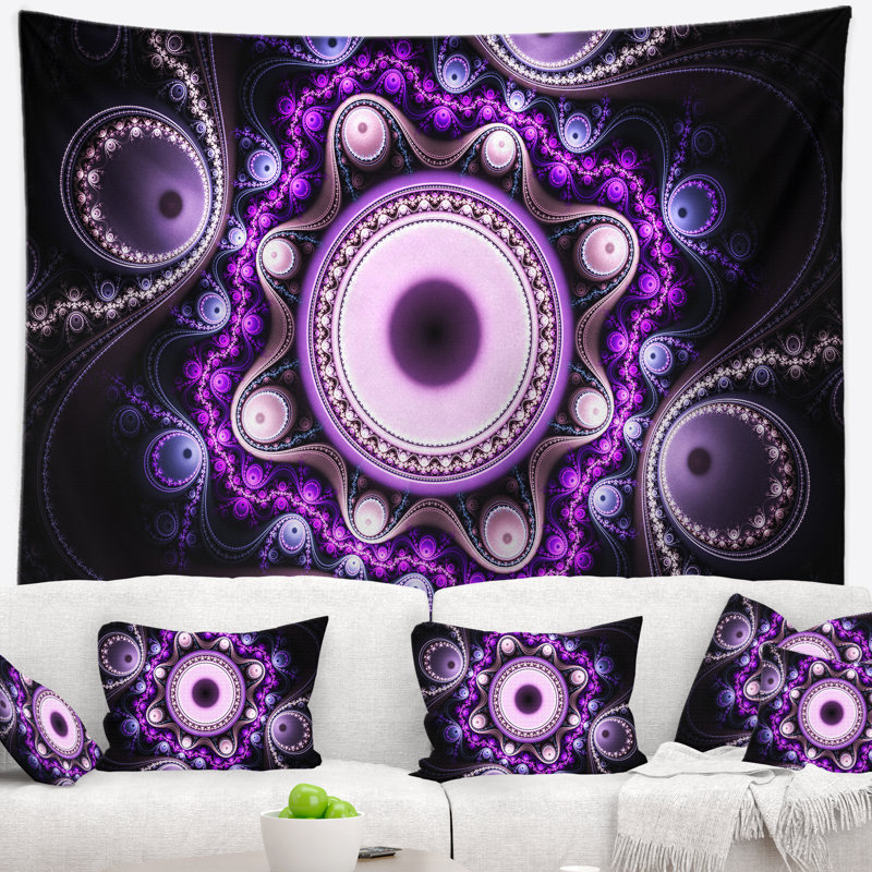 Tapisserie abstraites et cercles à ondulation brillante, H 68 po x l 80 po