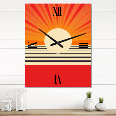 Minimal Geometric Orange Bold Sunset VI - Modern Geometric Very Wall Clocks