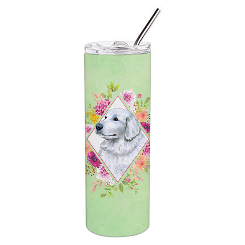 E23BF9F8391D466E9CA4F8DFEBD9A7DB de verre 20 oz à double paroi en acier inoxydable chiot, Montagnard des Pyrénées, Vert