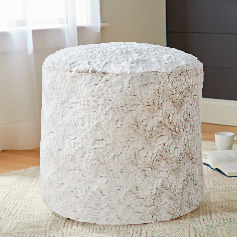 Eliberto Upholstered Pouf, Fauxchilla Fawn Faux Fur