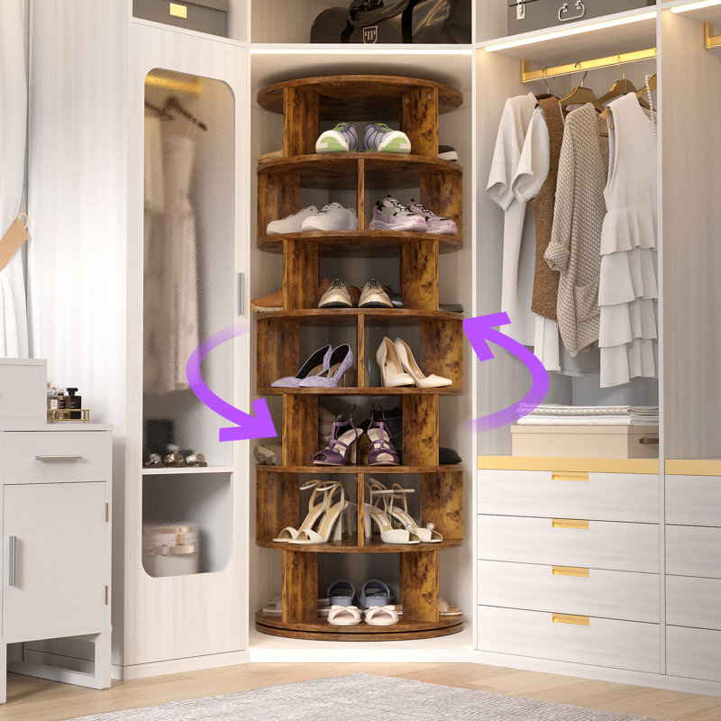 Étagère à chaussures à 7 niveaux, 32 étagères à chaussures rotatives, Brun