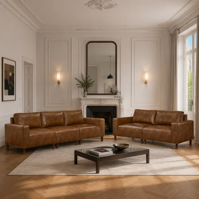 Canapé et causeuse luxueux deux pièces de luxe pour salon, appartement, revêtement en similicuir respirant revêtu de polyuréthane, brun