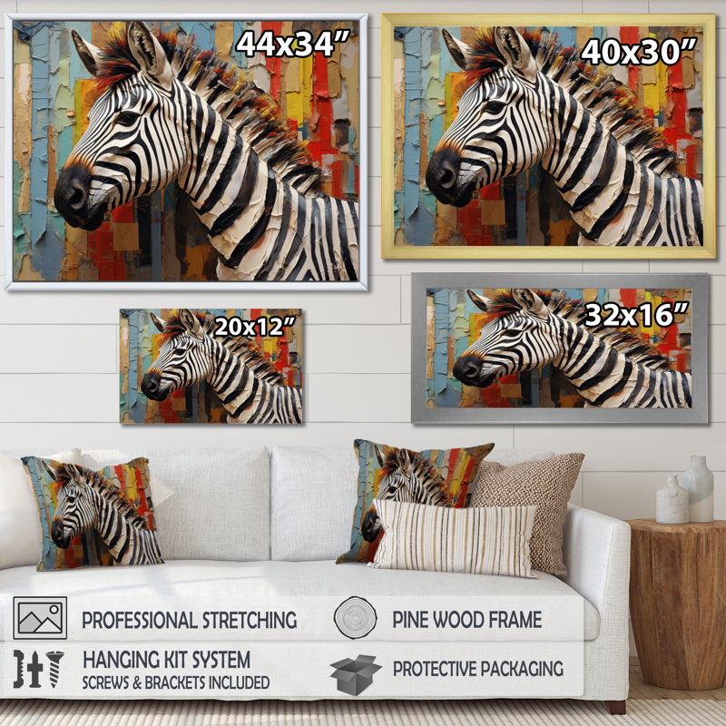 "Vintage Zebra Collage I", reproduction d'art sur toile, Or, H 16 po x l 32 po x P 1 po