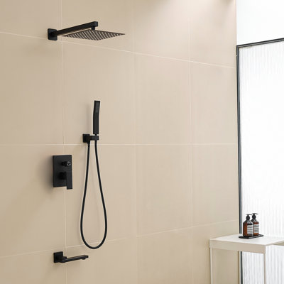 Pomme de douche à effet pluie 10 pouces, système mural, robinet haut, noir mat, salle de bain classique avec tête et fixation, style moderne
