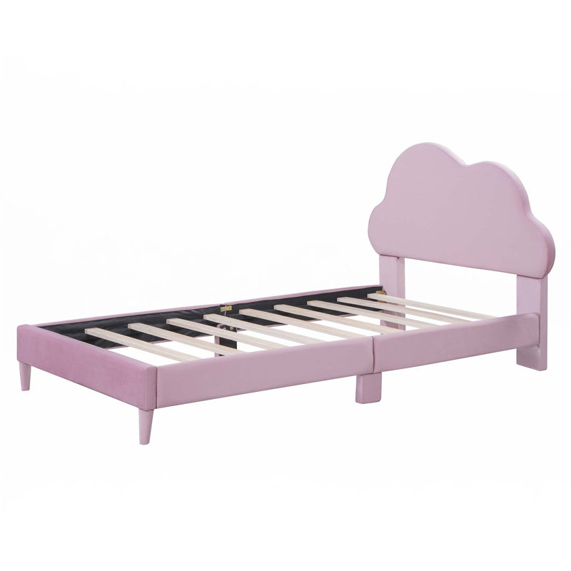 Upholstered Cloud-Shape Bed ,Velvet Platform Bed, Twin, Pink