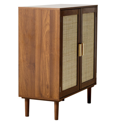 Armoire en rotin, armoire de rangement en rotin avec 2 portes magnétiques et tablettes réglables, buffet d'appoint avec pieds en bois et trou pour cordon d'alimentation pour le couloir, l'entrée, le salon, la cuisine, le kaki