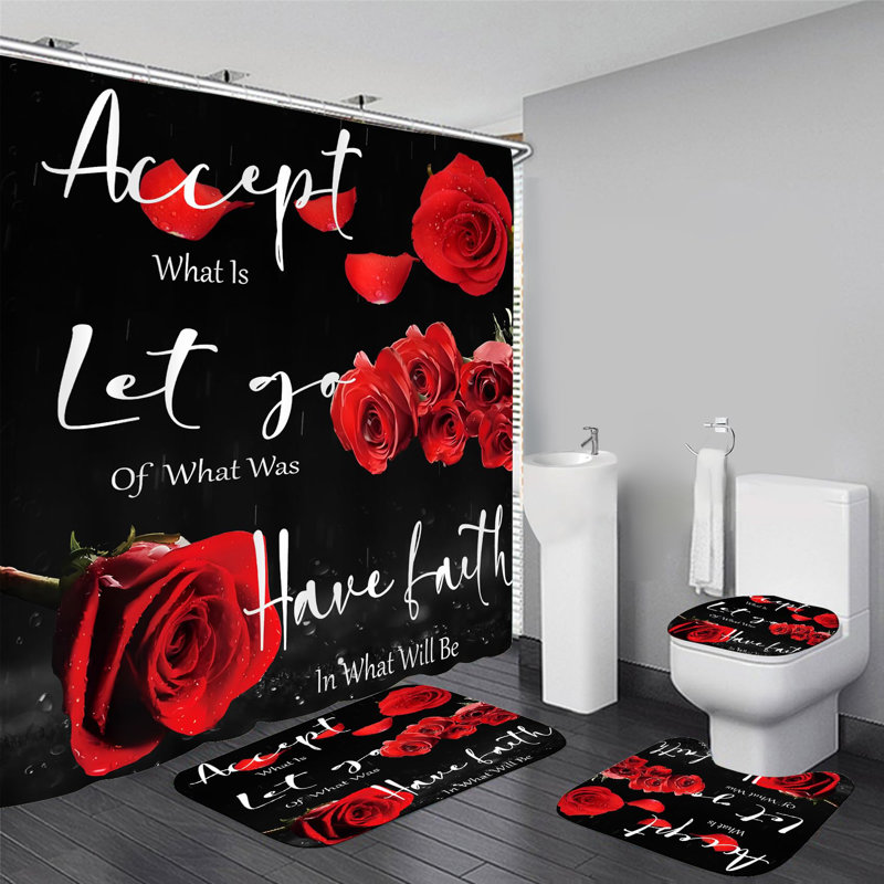 Ensemble de rideaux de douche 4 pièces Red Rose