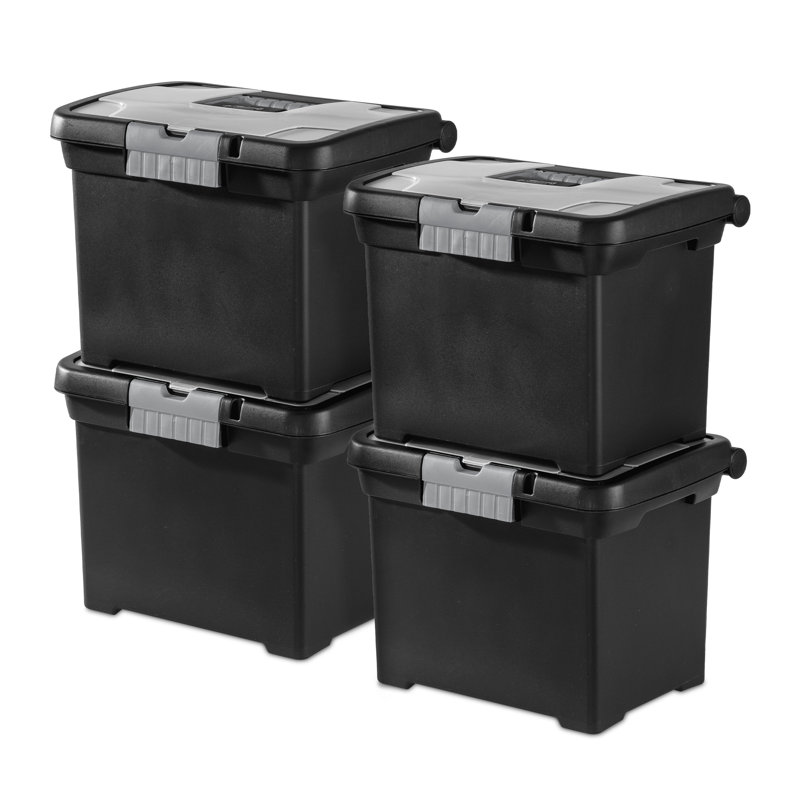 Sterilite Portable Lockable File Box w/ Extra Compartment & Handle (4 Pack)