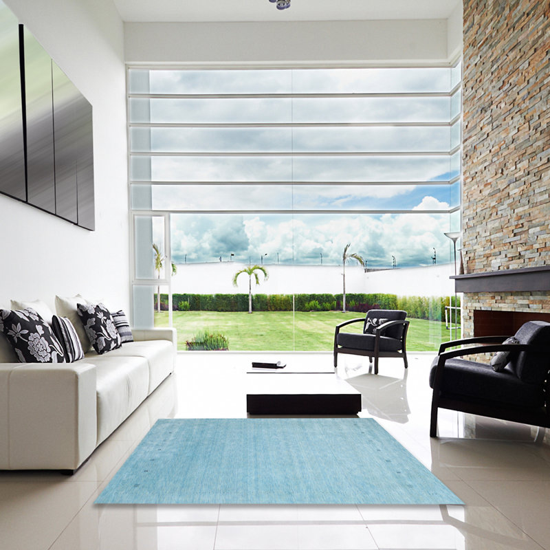 Tapis de zone bleu contemporain, Carré 3 pi