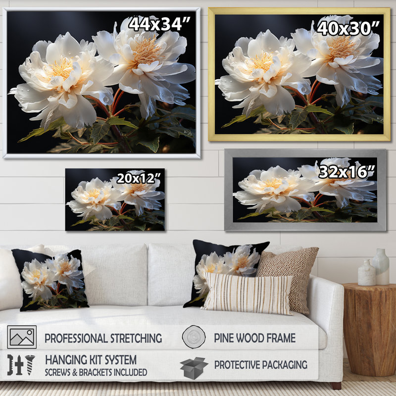 " White Peonies Romantic Impression III ", Wrapped Canvas, 24" H x 32" W x 1" D