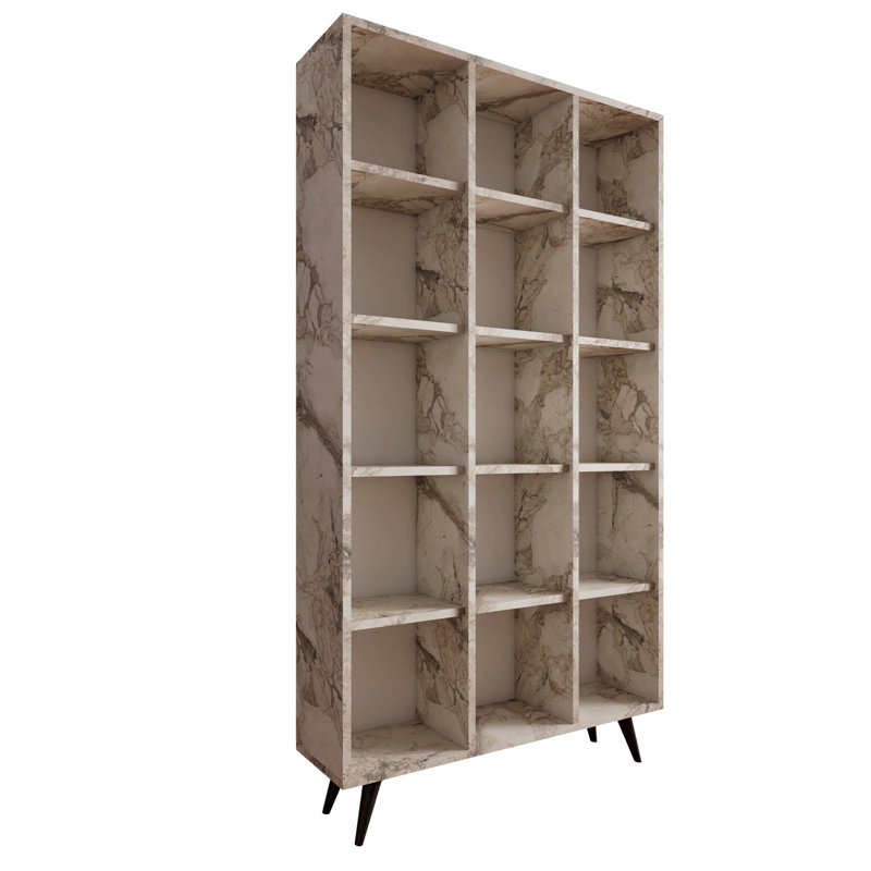 Modern Oak Bookshelf, 5 Shelves, 39.4 x 72.4 x 9.8 inches | 100% Melamine Coated Particle Board, Thickness: 0.7 inches | Wall-Mountable Design, Stylish Marble Concept, Perfect for Home or Office Storage