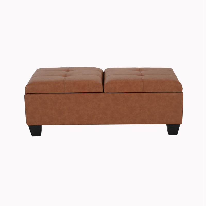 Banc de rangement avec repose-pieds en similicuir, Brun