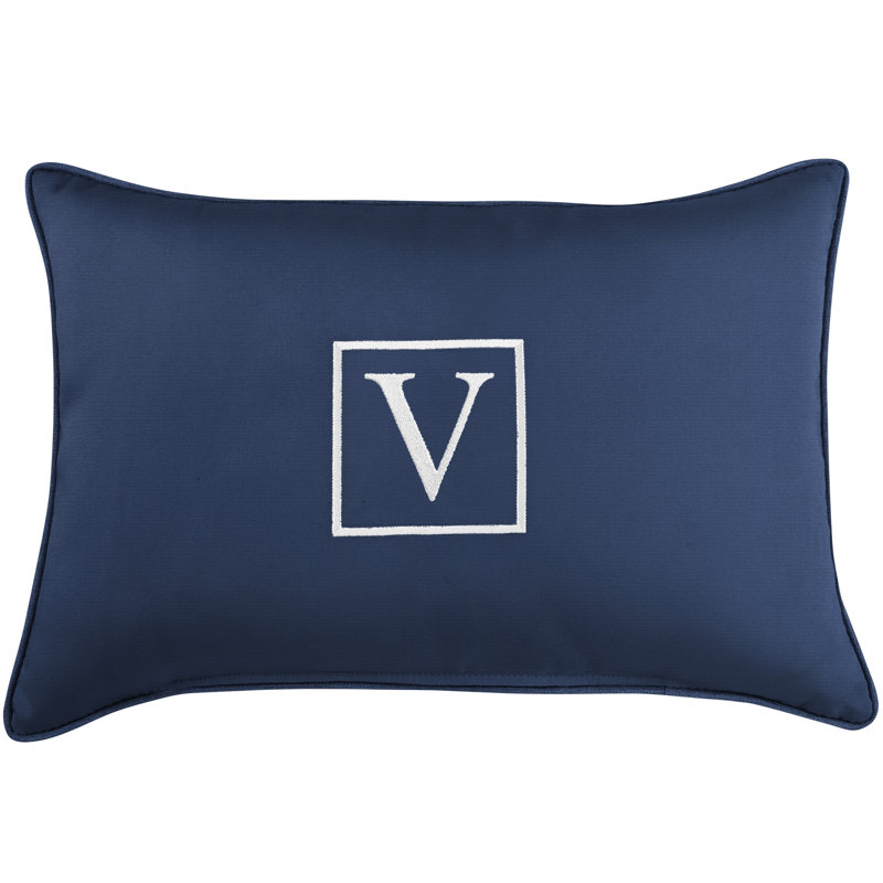 Kerrell Embroidered Sunbrella® Outdoor Throw Pillow, V, Canvas Navy Sunbrella® Canvas