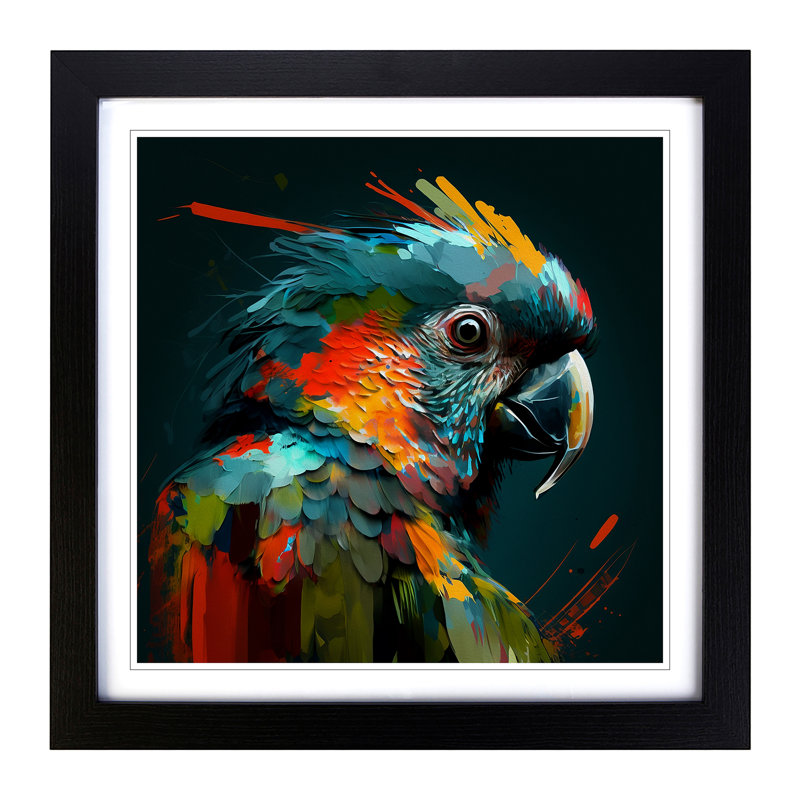 Parrot Gestural Art - Framed Print, Black