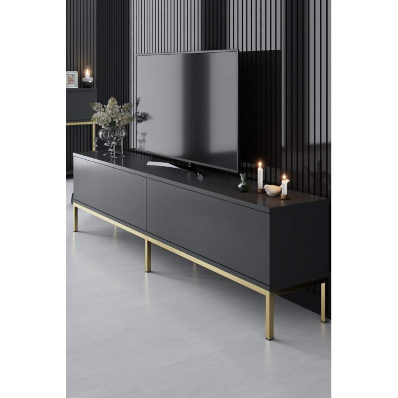 Ensemble de mobilier de salon moderne, anthracite et or | 100% panneau de particules enduit de mélamine, meuble télé (70,9 x 18,5 x 11,8 po), console (59,1 x 31,5 x 11,8 po), table basse (35,4 x 15,7 x 23,6 po) | Pieds en métal élégants, parfaits pour les espaces contemporains