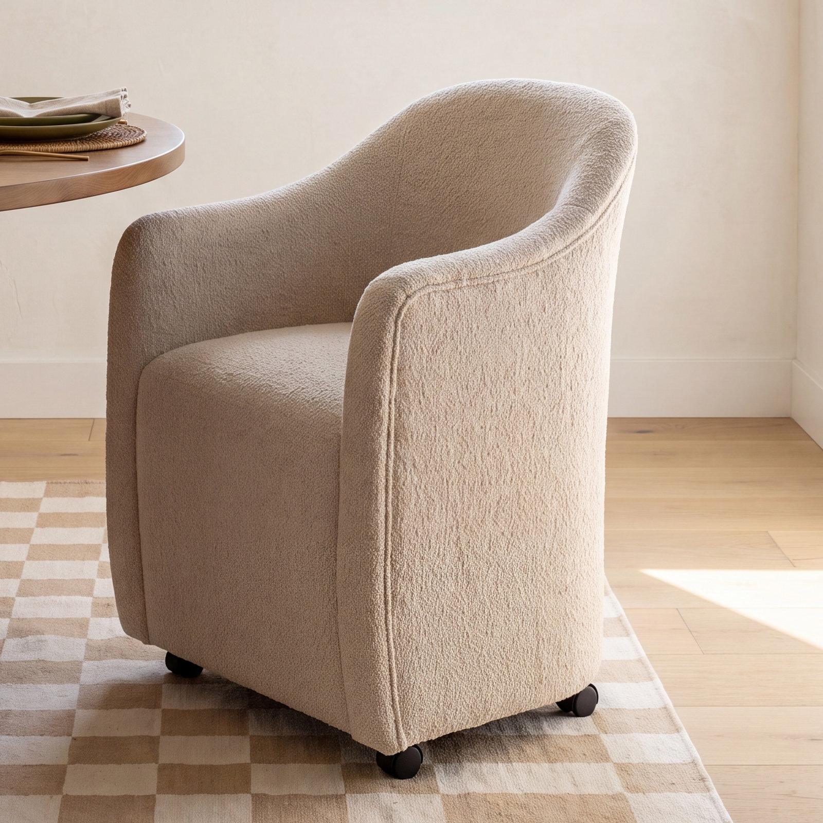 Myla Dining Armchair, Beige Performance Chenille