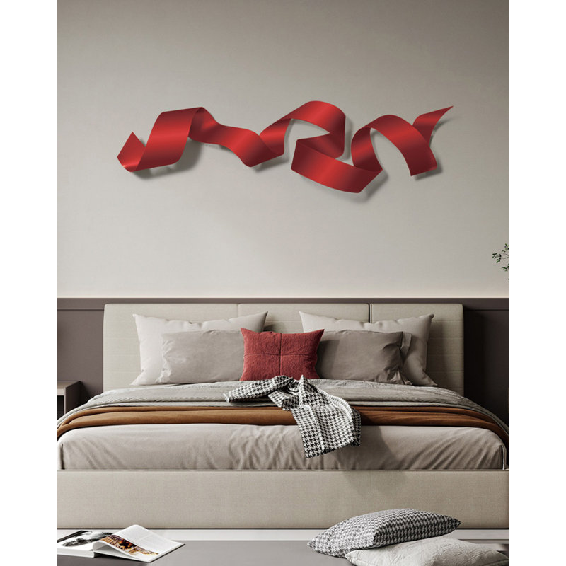 Sculpture murale Contemporary Wavy Stream, 17.32" H x 62.99" W x 2.76" D, Red