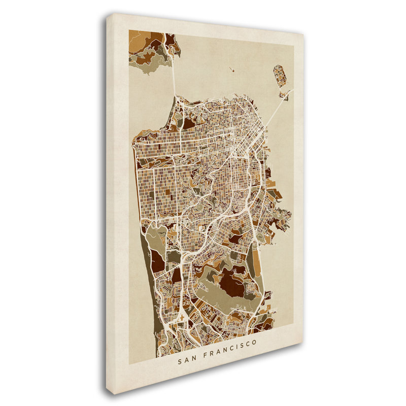 « san francisco city street map », reproduction d’impression sur toile tendue, H 47 po x l 30 po x P 2 po