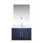 30 po L x P 22 po. Meuble-lavabo bleu avec comptoir en marbre, robinet inclus, miroir à DEL