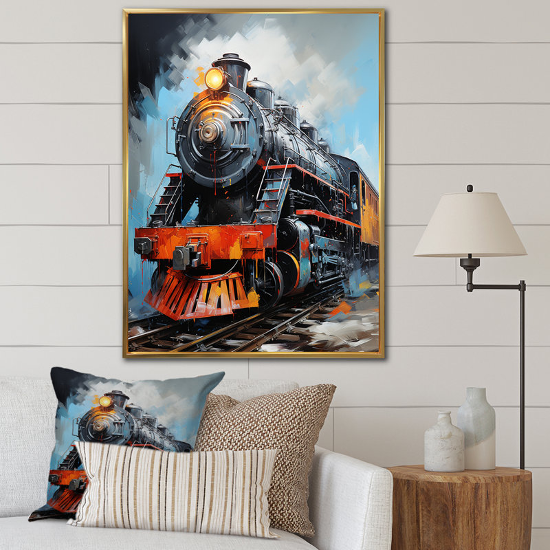 Train fluide sur toile, H 40 po x l 30 po x P 1,5 po, Cadre flottant doré