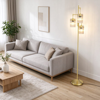 Crystal Gold Glass Tree Floor Lamp with Stepless Dimming for Living Room Farmhouse Industrial Style Home Decor