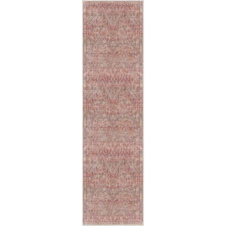 Ervin Anya Vintage Tribal Chevron Pink Beige Rust Flat-Weave Rug