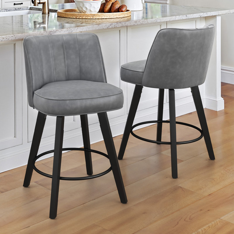 Tabouret de bar pivotant 26 po H avec structure en bois massif, Gris