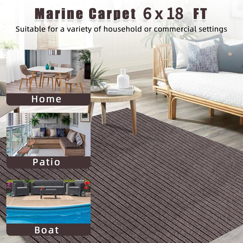 6x18 FT Marine Boat Carpet, Waterproof Outdoor Rug, TPR Non-Slip Backing, Heavy-Duty Polypropylene, for Patio Deck, Camping, RV, Indoor Use, Black.