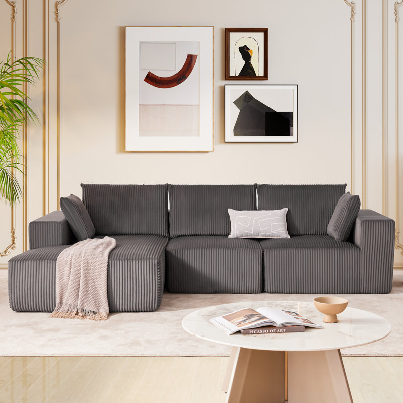 Canapé modulaire Boneless de 109 po avec siège profond, canapé modulaire Cloud avec méridienne en forme de L pour la chambre à coucher du salon - aucun assemblage requis