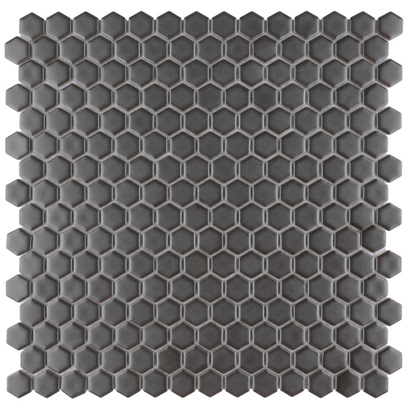 Colemena 0.77" x 0.77" Porcelain Honeycomb Mosaic Wall & Floor Tile, Gunmetal