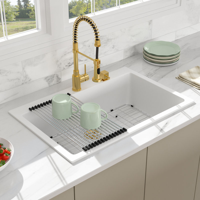 Évier de cuisine en granite blanc L 33 po x l 22 po Beslend, H 9,65 po x L 33 po x l 22 po