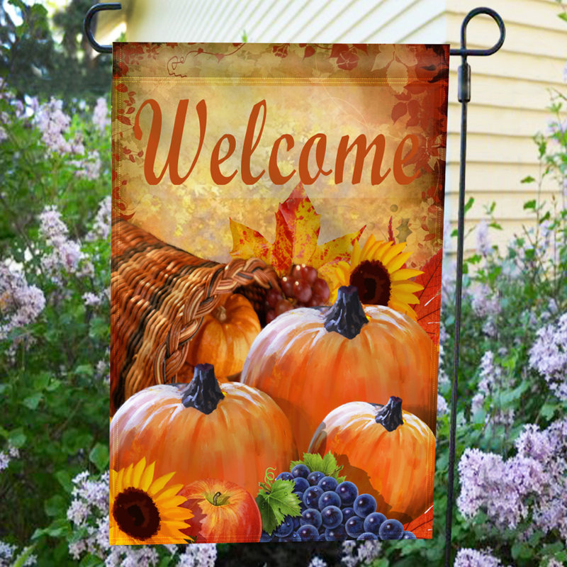 Drapeau de jardin citrouille en polyester 2 x 18 po