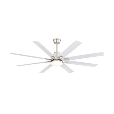 66 Inch Modern Smart Ceiling Fan with Dimmable LED Light, 8 ABS Blades, Remote & Voice Control, Reversible DC Motor for Living Room, Home Office - Nickel Finish
