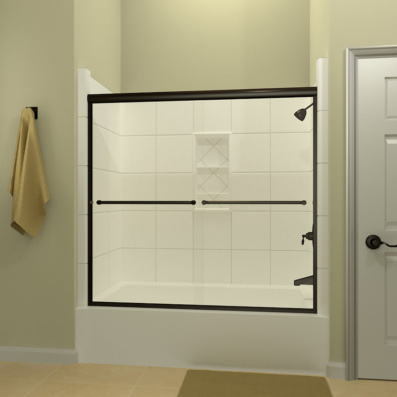 Ete 68" W x 57.38" H Bypass Frameless Tub Door, Anodized Oil Rubbed Bronze, 0.25"