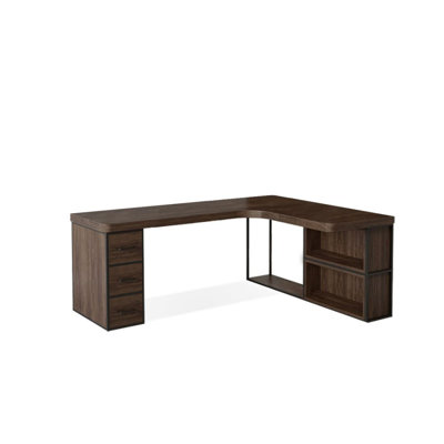 Nut-brown L-Shaped Solid Wood Executive Desk with drawers desk