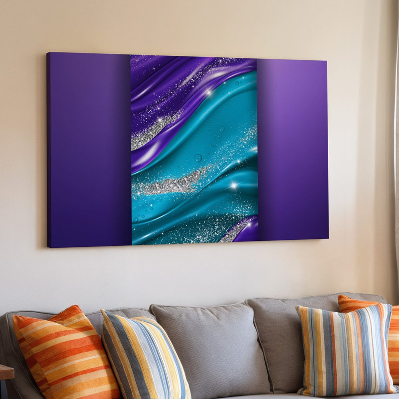 Toile, composition abstraite envoûtante avec art mural de vagues mauves et sarcelle éclatante, H 9 po x l 12 po