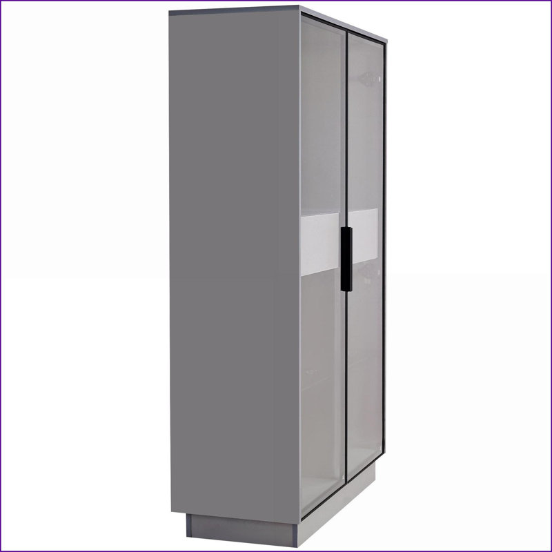 Cabinets, Modern 60.6'' Tall Display Cabinet with LED Lights, Adjustable Shelves &amp; 2 Drawers – Slate Gray Tempered Glass Door Storage for Hallway Living Room Office | MDF | Tempered Glass