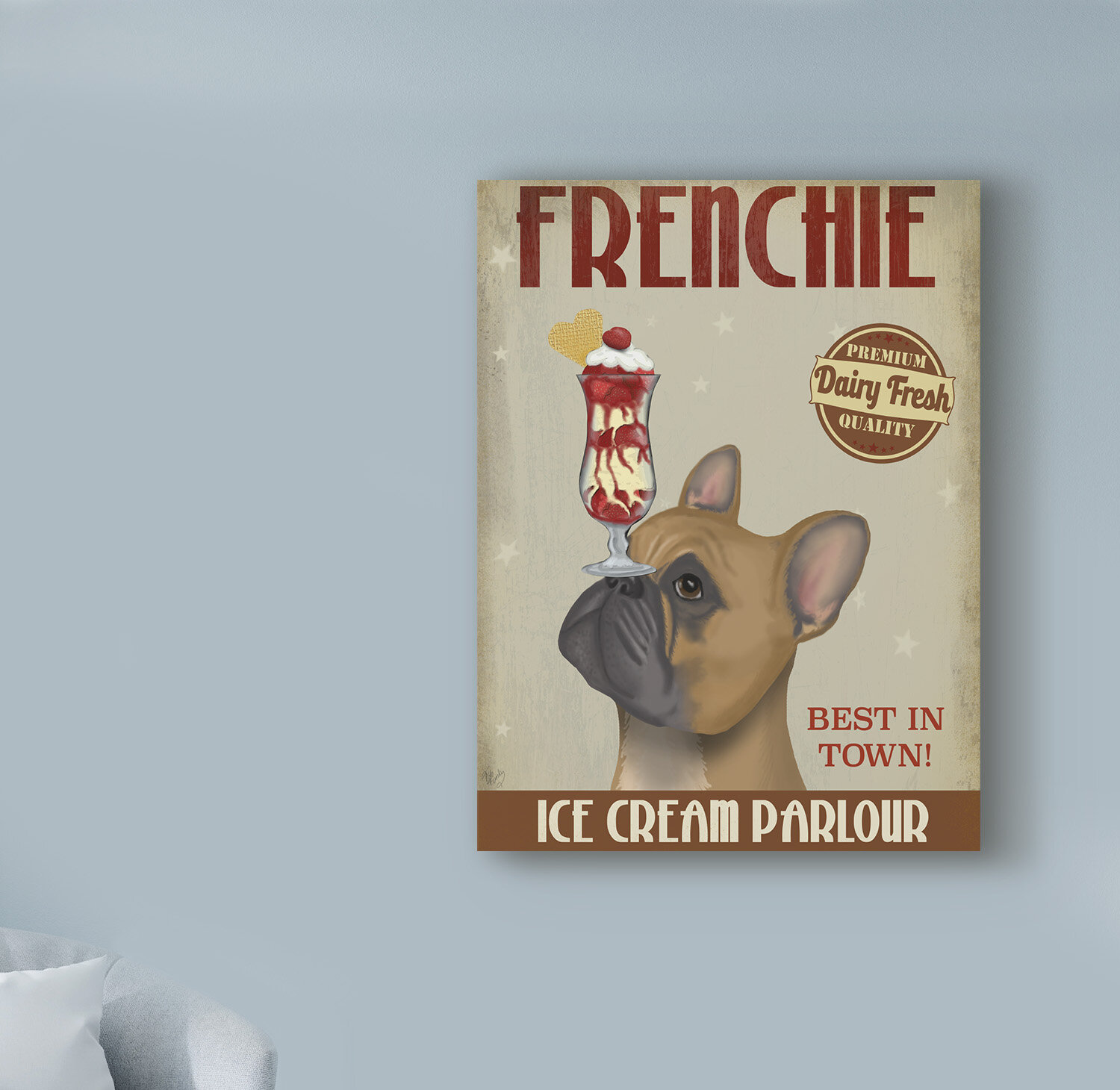 Frenchie Bookstack I Art: Canvas Prints, Frames & Posters