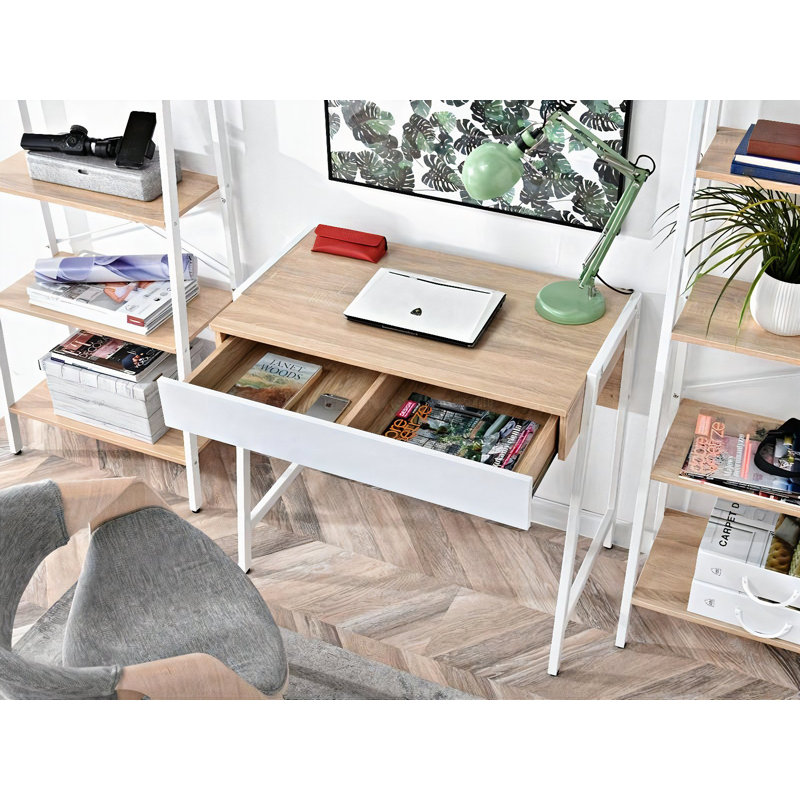 Dawnisha Metal Base Writing Desk, Oak/White, White